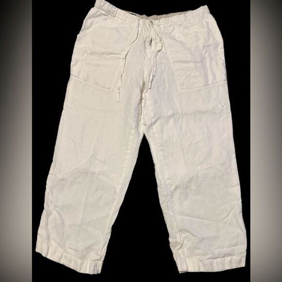 Perry Ellis Linen Women's Drawstring Pants 30/32 White wide leg lining 1086 - Picture 1 of 5